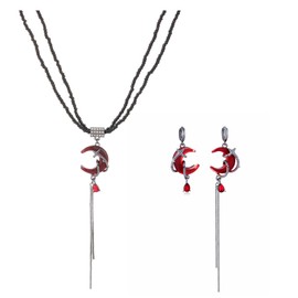 KURTCB Gothic Moon Earrings Necklace Goth Vampire Blood Moon Thorns Huggie Earring Necklacee Witch Costume Asymmetrical Dangle Drop Earring Jewelry for Women (Set)