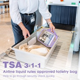 Wedama TSA Approved Toiletry Bag, 3 Pack Clear Makeup Bags with Handles, Quart Size PVC Clear Cosmetic Bags for Women and Men, Carry on Airport Airline Compliant Bag, Purple