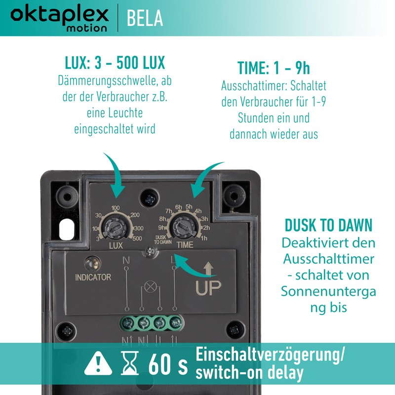 Oktaplex Bela Twilight Switch Outdoor with Off Timer IP65 230