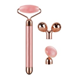 3-IN-1 Electric Jade Roller 3D Roller Facial Roller & Face Massager, Rose Quartz