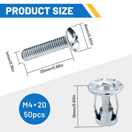 Pack of 50 Metal Cavity Dowels: M4 x 20 Cavity Wall Anchors, Hollow Metal Anchors, Jack Nuts, Petal Nuts, Robust Cavity Wall Anchors, Cavity Dowels for Home Renovation, Mounting Cavity Walls and