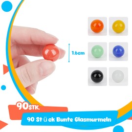 HAKACC Pack of 90 Glass Marbles, 1.6 cm Coloured Solid Marbles Marbles Balls Toy for Chinese Checkers Marble Running Marble Game (6 Colours)