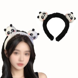 GUEDKIKL 2Pcs Women's Panda Headband Plush Panda Ears Costume Headband Cute Hair Band for Shower, Spa, Themed Events and Party Decoration