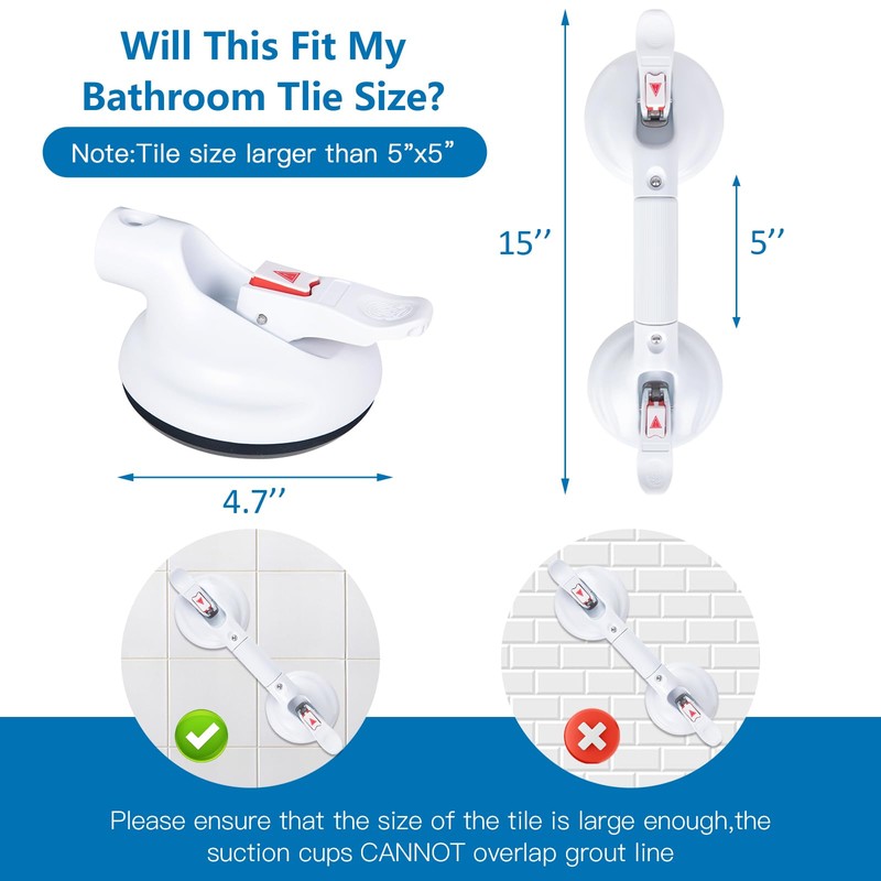 HEINSY 15inch Upgrade Suction Shower Grab Bar, Portable Shower Handle