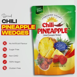 Dried Chili Pineapple Original Flavor,100% Vagan, Non-GMO, Glutten Free (All Natural Ingredients) Reseable Bag - Crunchy & Munch Snack (8 oz 6 Pack)