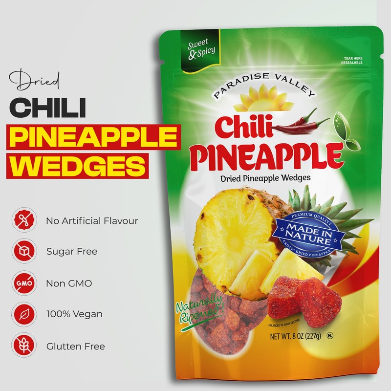 Dried Chili Pineapple Original Flavor,100% Vagan, Non-GMO, Glutten Free (All