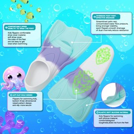 Kids Swim Fins, Swimming Training Fins Short Youth Flippers Lap Swimming Pool Snorkeling for Girls Boys Beginner