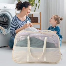 Collapsible Laundry Baskets with Easy Carry Handles, 95L Clothes Hamper for Storage, Foldable Laundry Basket Tear-proof, Large Pop Up Hampers for Laundry, Bedroom, Bathroom, Dorm Beige