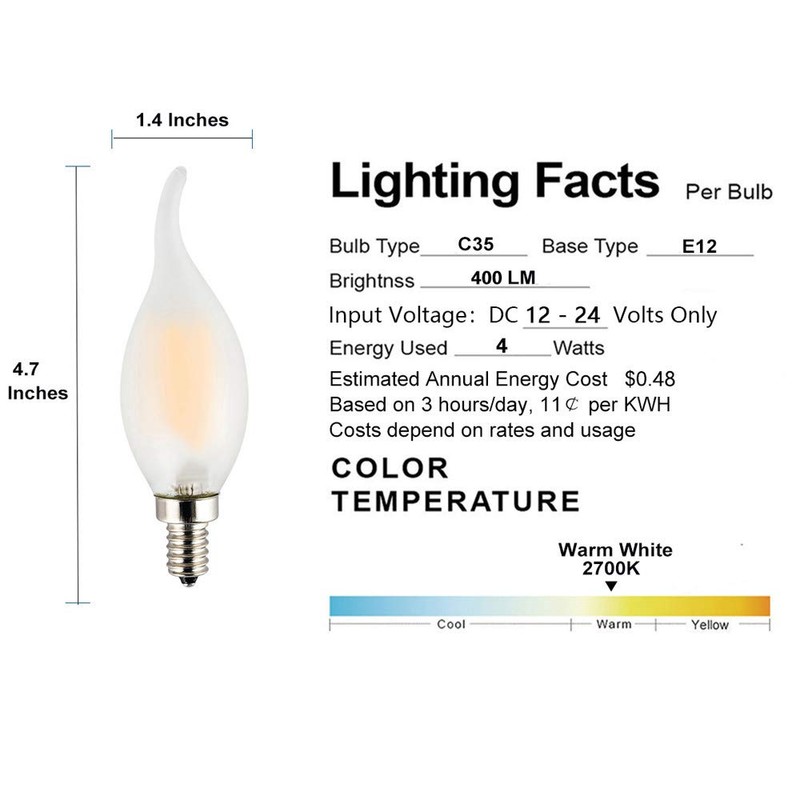 OPALRAY 4W Low Voltage 12V Input LED Bulb, Warm White