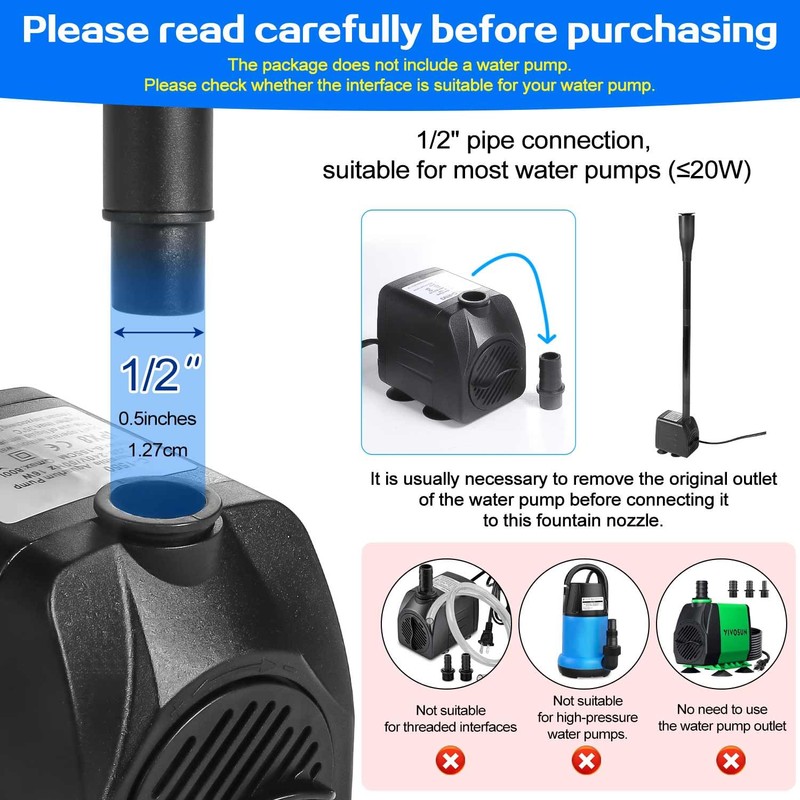 Plastic Fountain Nozzle 1/2, Fountain Head for Garden, Ponds, Tabletop
