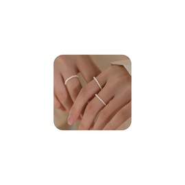 CIWEAI 3Pcs Pearl Stretch Rings Set for Women Dainty Vintage Elastic Stacked Beaded Aesthetic Finger Ring Cute Stretchy Coquette Ring Jewelry Gifts (3Pcs)