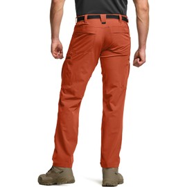 CQR Men's Quick Dry Tactical Pants, Water Resistant Outdoor Pants, Lightweight Stretch Cargo Work Hiking Pants, Rocky Cargo Burnt Orange, 32W x 32L