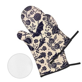 NELife Bats and Flower Oven Mitts and Pot Holders Sets of 4,Resistant Hot Pads with Polyester Non-Slip BBQ Gloves for Kitchen,Cooking,Baking,Grilling