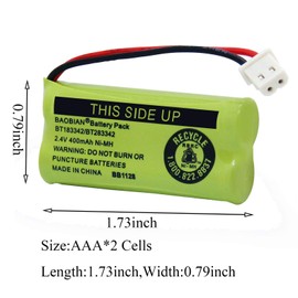 BAOBIAN BT183342 BT283342 2.4V 400mAh Ni-MH Cordless Phone Battery BT162342/BT262342 BT166342/BT266342 Compatible with VTech CS6719-2 CS6114 CS6419 CS6719 AT&T EL52300 CL80112 (6 Pack)
