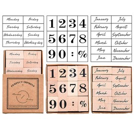 Ebrima 32 Pieces Wooden Rubber Stamp Set Week Months and Number Design Vintage Decorative Stamps for Craft Scrapbook Painting, Diary and Card Making (B)
