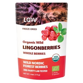 Freeze-Dried Organic Wild Lingonberries, from Nordic Forests, 4 Oz, 23-Day Supply, Raw, Non-GMO, No Sugar Added