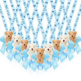 Remuuly 24 Pcs Baby Shower Pacifier Necklaces Cute Plush Bear Acrylic Baby Pacifier Party Favors Bear Pacifier Charms Necklace for Baby Shower Party Decoration Table Pieces (Blue)