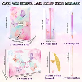 Gifts for Girls 7 8 9 10 11 12 13 14 Years, Diary with Lock, Notebook Girls Diary with Code Pencil Case Bookmark, Xmas Birthday Gift Girls Teenagers Age 6-15