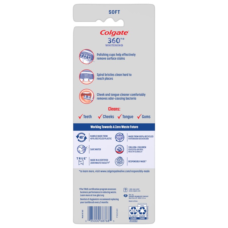 Colgate 360 Optic White Whitening Toothbrush, Adult Soft Toothbrush with