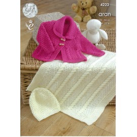 King Cole 4222 Knitting Pattern Baby Jacket Blanket and Hat to knit in King Cole Comfort Aran