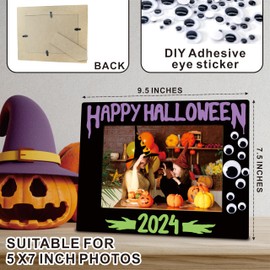 NYCTUG Happy Halloween 2024 Wooden Photo Frame For 5X7” Picture(Vertical) With Self-Standing Support & 1 Pack Of DIY Eye Stickers, Halloween Gifts For Friends, Home & Office Decorations - A07