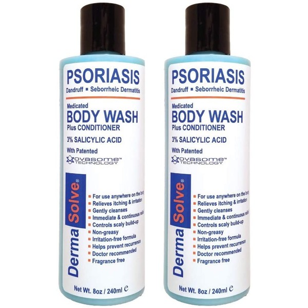 Psoriasis Body Wash by DermaSolve (2-Pack) | Psoriasis, Eczema, Seborrheic Dermatitis - Proven to Provide Relief from Dry Itchy Red Flaky Scaly and Inflamed Skin - Doctor Recommended (8.0 oz Each)