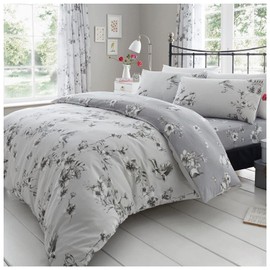 GC GAVENO CAVAILIA Single Duvet Cover Set | Flower Bedding & Linen Polycotton | Grey