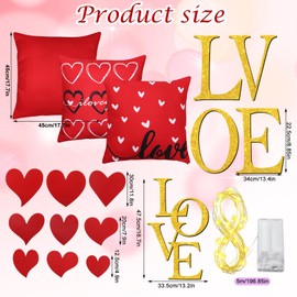 HunnmingRe 19 Pcs Valentines Day Decorations Tree Ornament Love Tree Topper Valentine Pillow Covers Romantic Wood Heart Ornaments and String Lights for Wedding Holiday Party Anniversary Decor