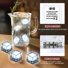 300 Pack Light Up Ice Cubes Bulk - White LED Ice Cubes for Drinks With Changing Color - Flashing Ice Cubes Glow in the Dark - Water Activated Ice Cubes Bar Club Wedding Party Decor