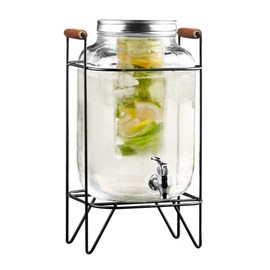 Style Setter 210741-GB 2 Gallon Infuser Glass Beverage Dispenser with Metal Stand & Lid, 8x9x17, Clear