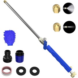 Buyplus Jet Nozzle Power Washer for Garden Hose, High Pressure Hose Nozzle with 2 Jet Different Nozzle and Hose Quick Connectors, Hydro Power Washer Hose Attachment for Car, Patio, 18 Inch, Blue