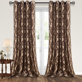 NAPEARL Brown Damask Curtains-Luxury Curtains for Living Room, Jacquard Curtains Drapes for Home Decoration, Victorian Brown Curtain for Bedroom (2 Panels, Each 52 x 108 Inches)