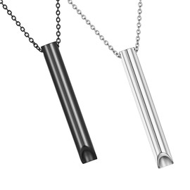 Sarini 2PCS Stainless Steel Whistle Meditation Mindful Breathing Relieve Anxiety Yoga Stainless Steel Pendant Necklace (Black + Silver)