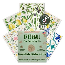 FEBU FEBU Swedish Dishcloths for Kitchen | 5 Pack Italian Summer Reusable Paper Towels Washable | Swedish Dish Towels | Non-Scratch Cellulose Sponge Cloths | No Odor, Biodegradable Cleaning Cloths