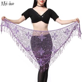 MISI CHAO Belly Dance Hip Scarf - Hip Skirt Belly Dancing Belt Triangle Shawl Tassel Belts Waist Chain for Women/Girls(Purple)…