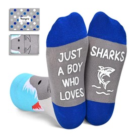 HAPPYPOP Kids Shark Gifts Boys - Funny Silly Socks for Kids 7-9 Years, Boys Novelty Gifts Childrens Ocean Shark Socks