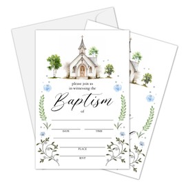 Baptism Invitation Card, Greenery Christening Invitations For Boys Girls, First Holy Communion Fill In Invites, Religious Celebration Decorations Baby Shower Supplies, 12