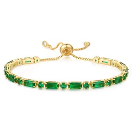KissYan Tennis Bracelet for Women, 14K Gold Plated Cubic Zirconia Diamond Adjustable Slider Bracelets Trendy Jewelry Gift(Green)