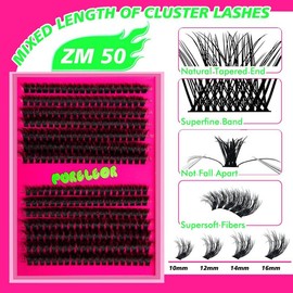 PURELEOR Lash Clusters Kit Fluffy 50D 80D 100D 150D Individual Lashes D Curl Cluster Eyelash Extensions 10-16mm DIY Thick False Eyelashes Kit with Lash Bond and Seal Waterproof, Lash Applicator:_50D-1
