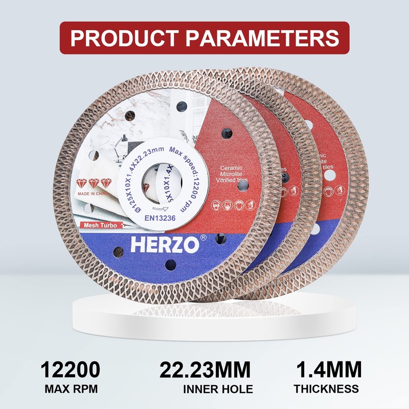 HERZO Set of 3 Diamond Cutting Discs 125 mm Extra