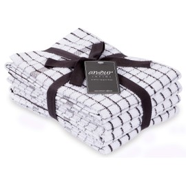 AMOUR INFINI Kitchen Towels Set of 4 - Highly Absorbent, Super Soft Terry Cotton 20x28 Inch Dish Towels with Hanging Loop - Hand & Tea Towels for Cleaning & Drying Dishes (D.Grey)