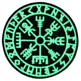 Vegvisir Viking Compass Nordic Rune Morale Tactical Embroidered Glow in the Dark Patch with Hook and Loop Bands