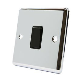AET CPC1GSWIBL Polished Chrome Classical Black Insert Plastic Rocker Switch-10 Amp Single 1 Gang 2 Way Light Switch, 240 V