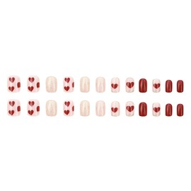 Red Press on Nails Valentinese Day Fake Nails Short Square False Nails with Gold Glitter Design Heart Acrylic Nails Full Cover Glue on Nails Cute Artificial Nails Glossy Stick on Nails for Women Girls