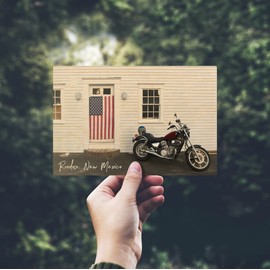 Ruidoso, New Mexico, Motorcycle and American Flag (4x6 Birch Wood Postcards, 2-Pack Stationary, Rustic Home Wall Decor)