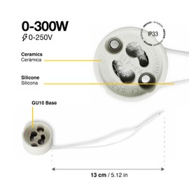 GU10 Base Socket 6 Pack Ceramic Socket Lamp Connector with Wire Length 4 inch - 10,5cm. Base Holder for Led Halogen CFL Light Dimmable