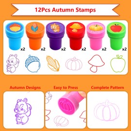 Fancy Land Fall Stampers for Kids Autumn Self Ink Stamps Harvest Thanksgiving Stamp Set for Party Favors Classroom Prize Reward Supplies 12Pcs