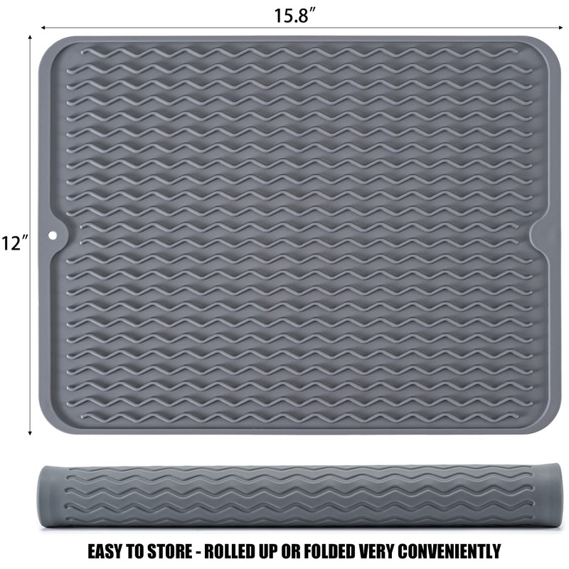 Silicone Dish Drying Mat, Non-Slip Easy Clean Sink Mat Large