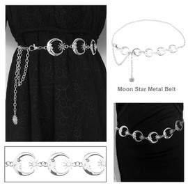 ECSiNG Stars Moon Chain Belt Women Waist Chain Adjustable Fashion Metal Body Link Chain for Dress Long Skirt Jean Overcoat Nightclub Miniskirt Decoration 115cm Silver, Silver, 115cm