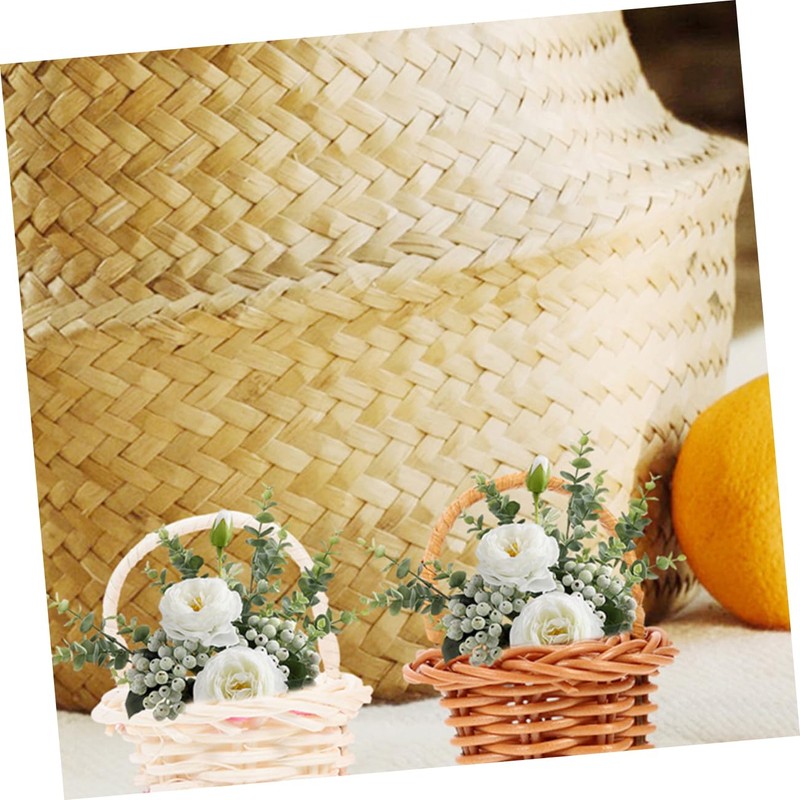 LALAFINA 8pcs Mini Woven Basket Set Hand-woven Storage Decorative Basket